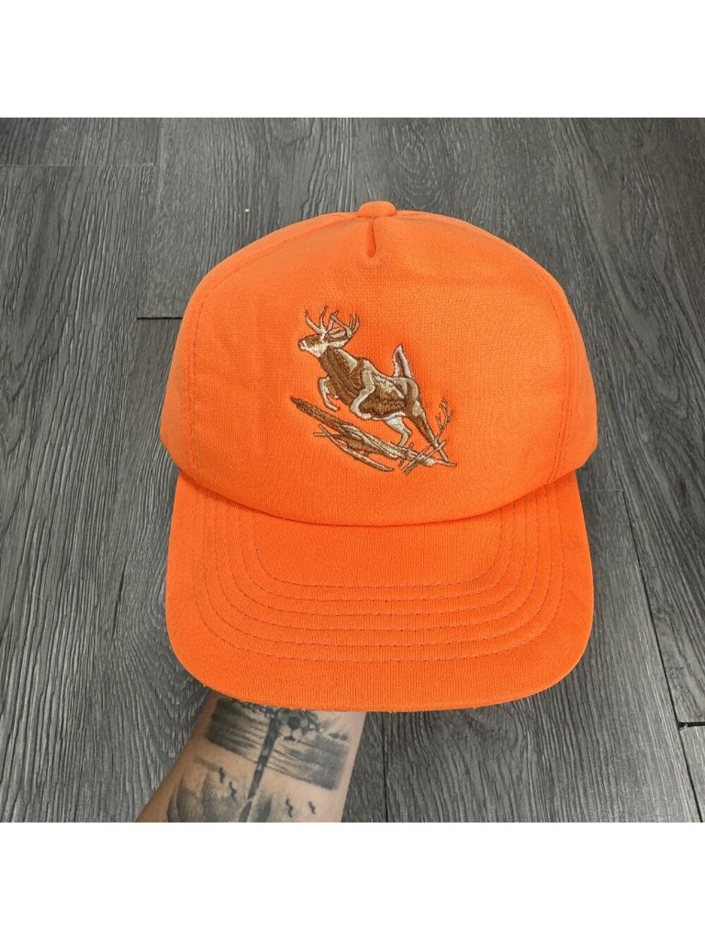 Vtg Winchester Blaze Orange Neon Foam Hunting Embroidered Deer Snapback Hat